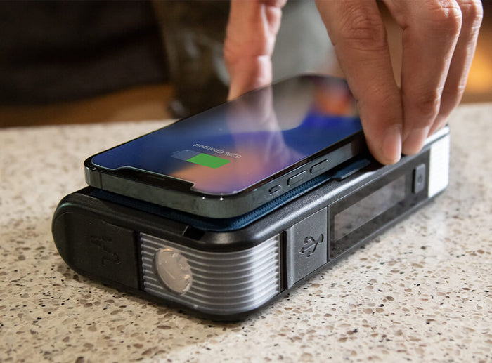 TYPE S 12V 6.0L Battery Jump Starter with Built-in MFi Certified Lightning Cable & LCD Display and 8,000mAh Qi Power Bank