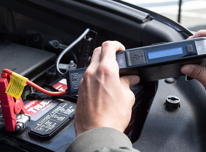 TYPE S 12V 6.0L Battery Jump Starter with Built-in MFi Certified Lightning Cable & LCD Display and 8,000mAh Qi Power Bank