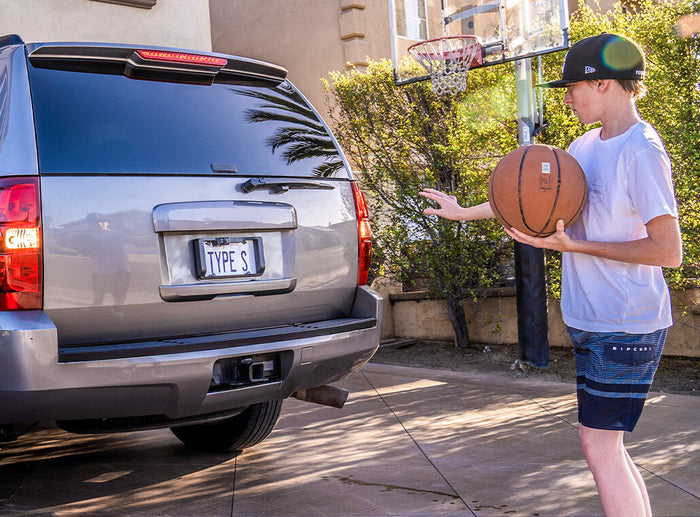 TYPE S Solar Powered Portable License Plate Frame Backup Camera with HD monitor built into rear-view mirror. Smart Wireless Button Control