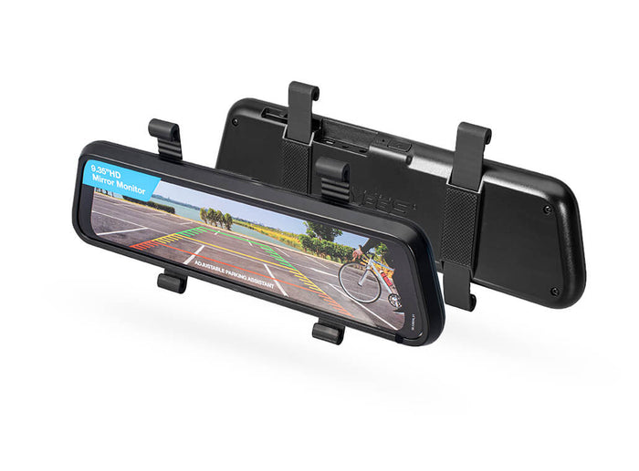 TYPE S Solar Powered Portable License Plate Frame Backup Camera with HD monitor built into rear-view mirror. Smart Wireless Button Control