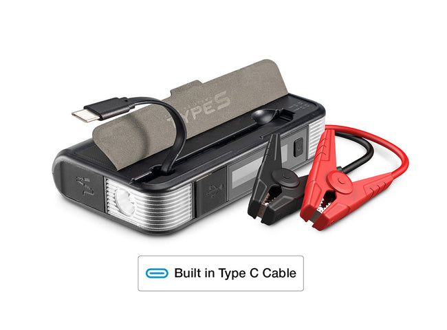 TYPE S 12V 6.0L Battery Jump Starter with Built-in USB-C Cable & LCD Display and 8,000mAh Qi Power Bank