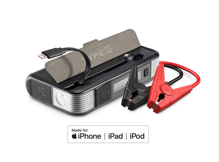 TYPE S 12V 6.0L Battery Jump Starter with Built-in MFi Certified Lightning Cable & LCD Display and 8,000mAh Qi Power Bank